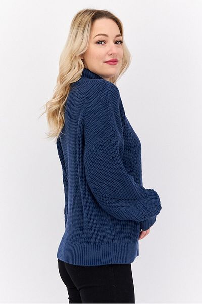Hugo by Hugo Boss Women Mock Neck Long Sleeves Knitted Sweater, Navy