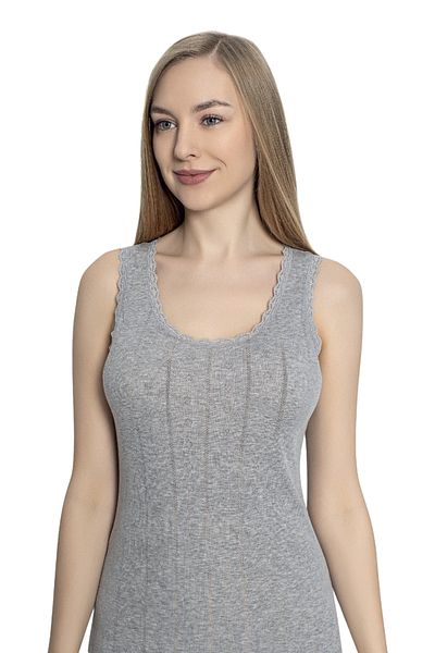 Cotpark Gray Cotton Lace Detailed Women's Undershirt 3095