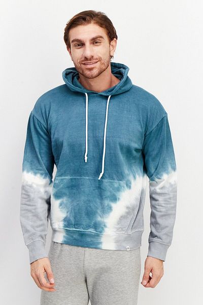 Sovereign Code Men Hooded Neck Tie Dye Print Long Sleeves Sweatshirt, Dark Sea/charcoal