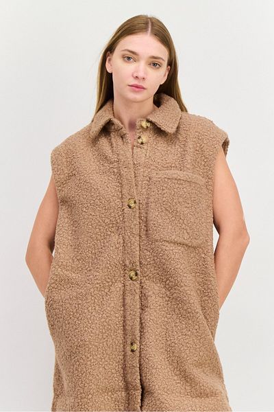 Threadbare Women Textured Soft Shell Jacket Vest, Tan