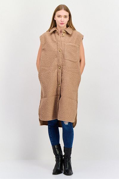 Threadbare Women Textured Soft Shell Jacket Vest, Tan