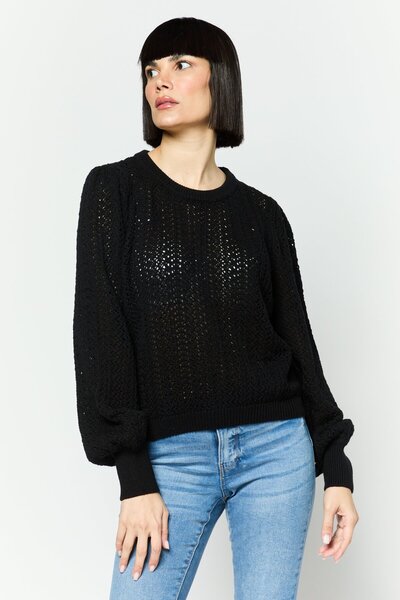Hurley سترة نسائية ذات رقبة دائرية وأكمام طويلة ومزخرفة باللون الأسود