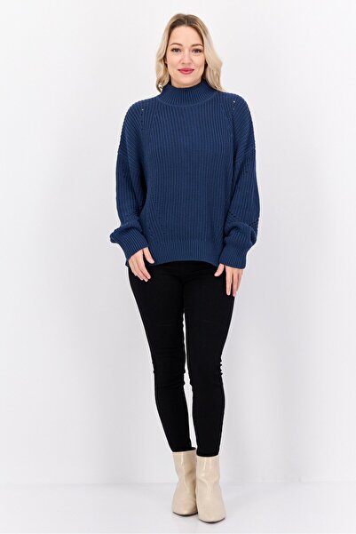 Hugo by Hugo Boss Women Mock Neck Long Sleeves Knitted Sweater, Navy