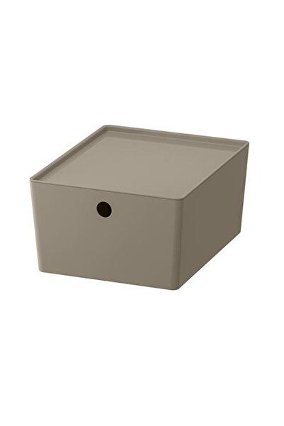 IKEA - KUGGIS, kapaklı kutu, koyu gri-bej, 26x35x15 cm