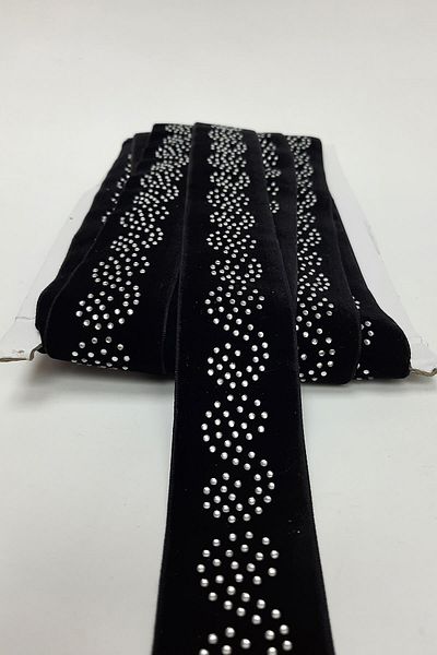 Hayalperest boncuk Black Water Patterned Strip with Velvet Stones
