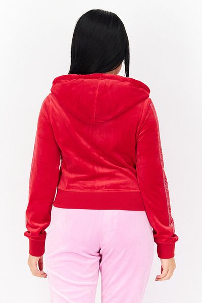 Juicy Couture Women Hooded Full Zip Fleece Jacket, Red