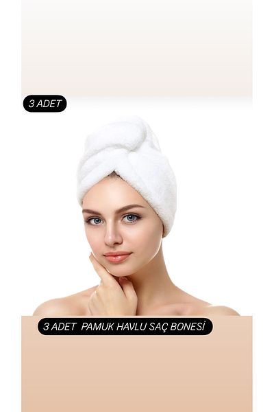 ÇIQRIK HOME 3 Βαμβακερή πετσέτα για μαλλιά (με λάστιχο)