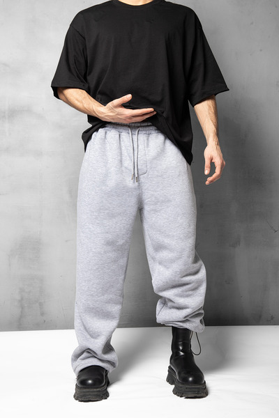 Sokak Butik Ανδρικό γκρι αθλητικό παντελόνι Premium Basic φαρδύ μπατζάκι