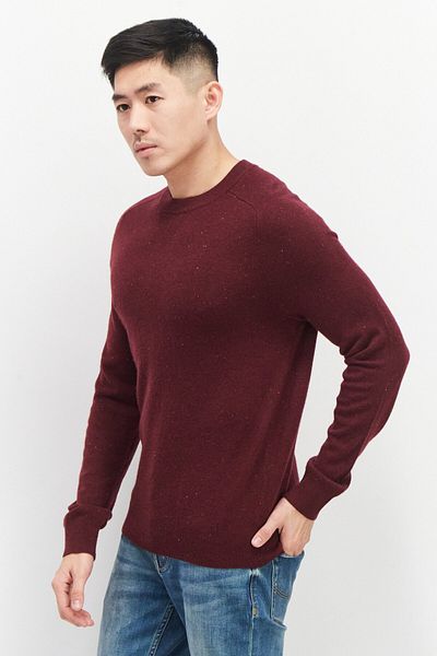 CELIO Men Crew Neck Knitted Sweater, Burgundy