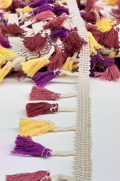 Hayalperest boncuk Yellow and Purple Plum Cotton Fringe Tassel