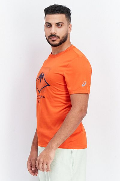 Asics Men Sportswear Fit Short Sleeve Running T Shirt, Dark Orange Combo