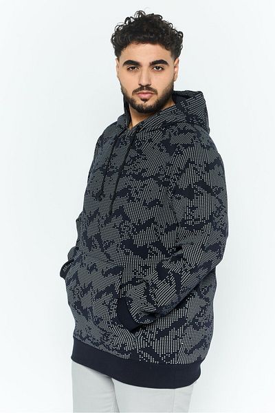 BOSS Men Textured Long Sleeves Hooded Sweatshirt, Navy