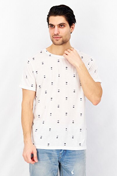 Isle Of Tees Men Crew Neck Short Sleeves Allover Print T-Shirt, White