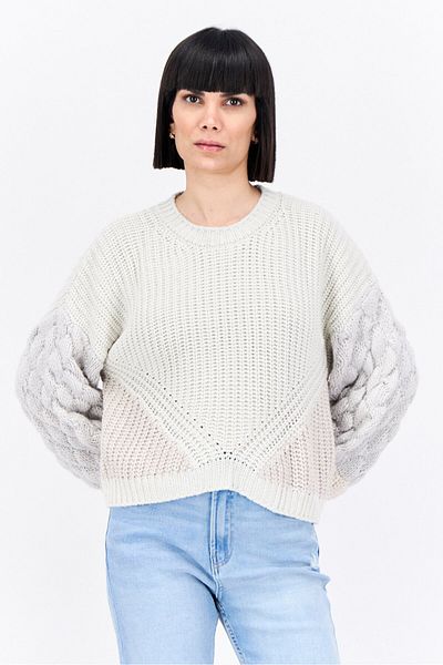 Splendid Women Crew Neck Crochet Sweater, Grey
