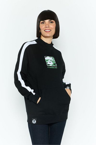Aape By A Bathing Ape Women Mock Neck Embroidered Print Long Sleeves Sweatshirt, Black