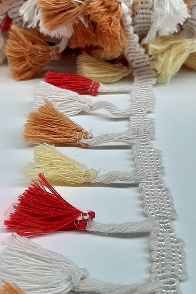 Hayalperest boncuk Orange Red Cream Cotton Fringe Tassel