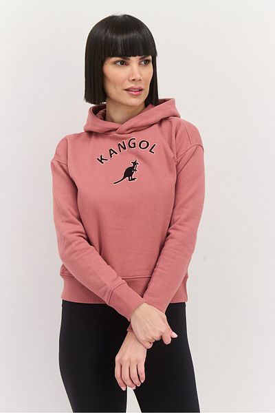 Kangol Women Hooded Embroidered Logo Long Sleeves Sweatshirt, Dusty Pink