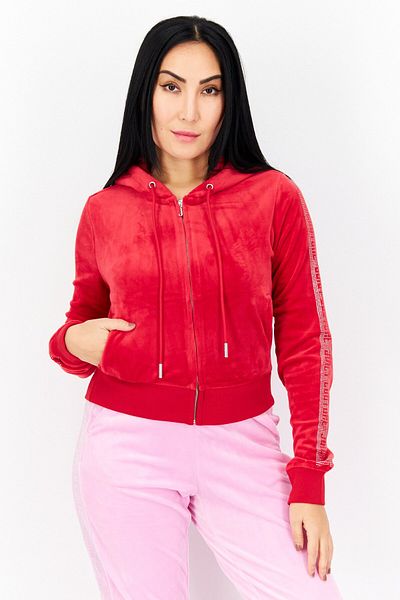 Juicy Couture Women Hooded Full Zip Fleece Jacket, Red