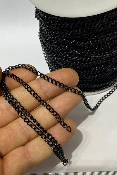 Hayalperest boncuk Μαύρη επίπεδη μεταλλική αλυσίδα κολιέ 25 μέτρων