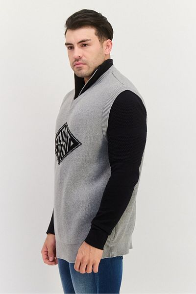 Esprit Men V-neck Brand Logo Long Sleeveless Vest, Grey