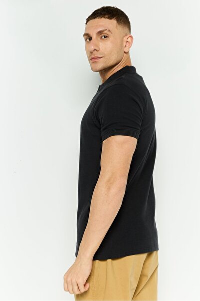 Threadbare Men Regular Fit Short Sleeve Textured Polo Shirt, Black