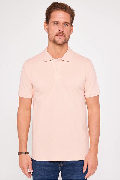 Tudors Ανδρικό μπλουζάκι με γιακά ανδρικό Slim Fit Slim Fit 100% βαμβακερό απλό πικέ σομόν χρώματος T-shirt