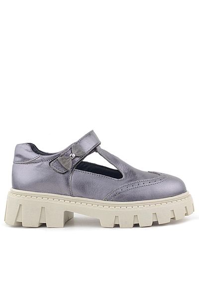 Rakerplus Pantofi școlari pentru fete din piele naturală Platinum Cream Sole Velcro Ribbon