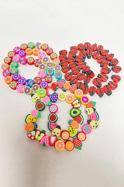Hayalperest boncuk Fruit Flower And Ladybug Fimo Bead Set 3 Strings