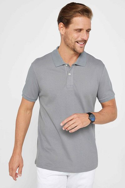 Tudors Ανδρικό T-Slim Fit Slim Fit 100% βαμβακερό απλό πικέ γκρι μπλουζάκι polo γιακά