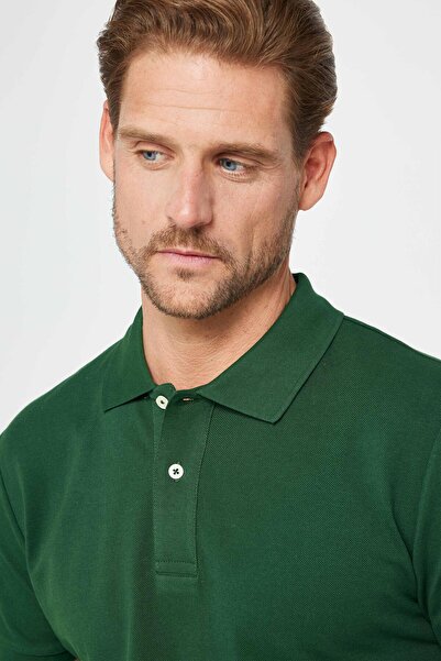 Tudors Men's Slim Fit Slim Fit 100% Cotton Plain Pique Green Polo Collar T-Shirt