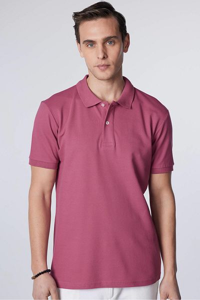 Tudors Ανδρικό T-Slim Fit Slim Fit 100% βαμβακερό απλό πικέ μωβ μπλουζάκι με γιακά πόλο