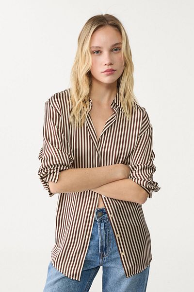Stradivarius Satin shirt with a lapel collar