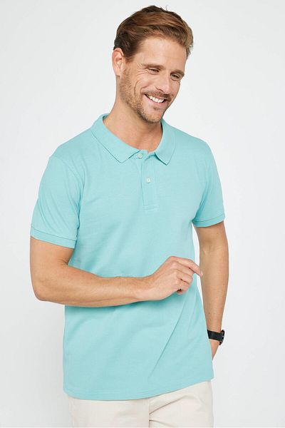 Tudors Ανδρικό μπλουζάκι πόλο με λεπτή εφαρμογή Slim Fit 100% βαμβακερό απλό πικέ μέντα