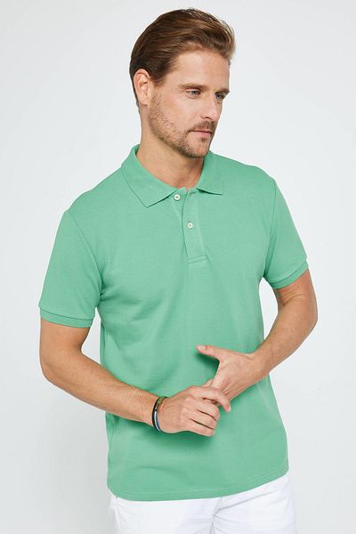 Tudors Ανδρικό μπλουζάκι Slim Fit Slim Fit 100% βαμβακερό απλό πικέ πράσινο γιακά μπλουζάκι