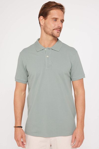 Tudors Ανδρικό μπλουζάκι Slim Fit Slim Fit 100% βαμβακερό απλό πικέ πράσινο γιακά μπλουζάκι