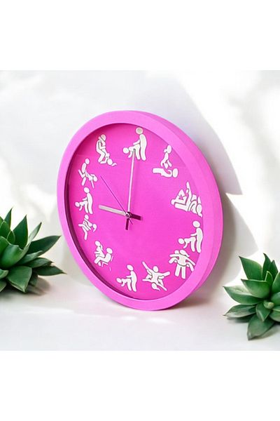 Bahat Kamasutra Phosphorescent Magenta Pink Wall Clock Glass Diameter 30 cm Plastic