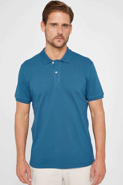 Tudors Tricou pentru bărbați, slim fit, 100% bumbac, uni, piqué, culoare petrol, cu gât polo