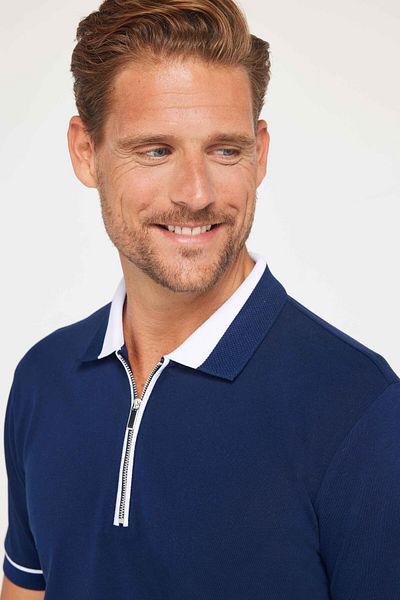 Tudors Pánské tričko Slim Fit Slim Fit 100% bavlna Plain Pique Polo límec v tmavě modré barvě na zip