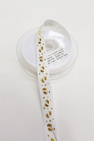 Hayalperest boncuk Λευκό Χρυσό Κίτρινο Grosgrain Κορδέλα με θέμα το μωρό 1,5 εκ