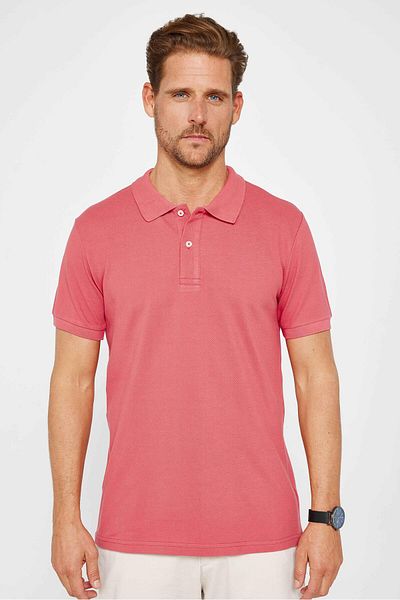 Tudors Ανδρικό μπλουζάκι με γιακά ανδρικό Slim Fit Slim Fit 100% βαμβακερό απλό πικέ πούδρα σε χρώμα