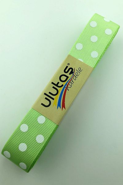 Hayalperest boncuk Ανοιχτό Πράσινο Λευκό Πουά Κορδέλα Grosgrain 2,5 εκ
