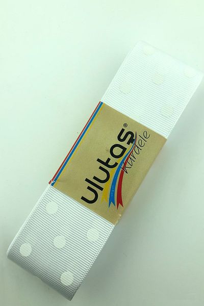 Hayalperest boncuk Panglică Grosgrain Albă Albă Cu Buline 4 Cm
