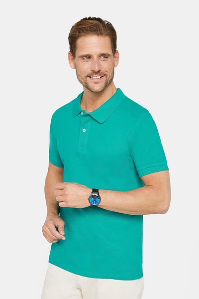 Tudors Ανδρικό μπλουζάκι Slim Fit Slim Fit 100% βαμβακερό απλό πικέ πράσινο γιακά μπλουζάκι