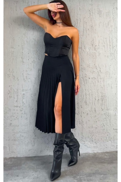 Genel Markalar Full Likralı Dar Kesim Krep Kumaş Içi Şortlu Yanı Yırtmaçlı Si...