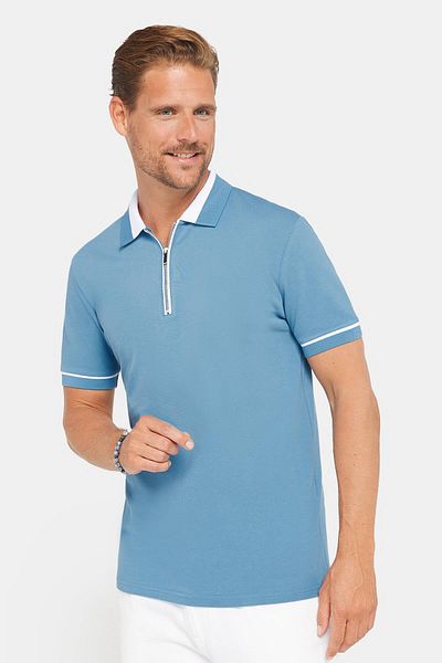 Tudors Pánské tričko Slim Fit Slim Fit 100% bavlna Flat Pike modré Polo límec na zip