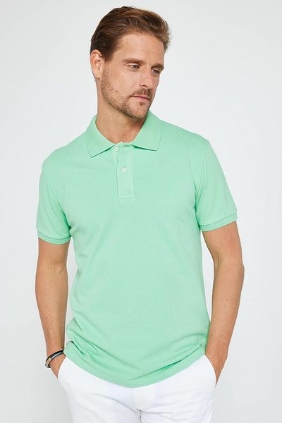 Tudors Ανδρικό μπλουζάκι πόλο με λεπτή εφαρμογή Slim Fit 100% βαμβακερό απλό πικέ μέντα
