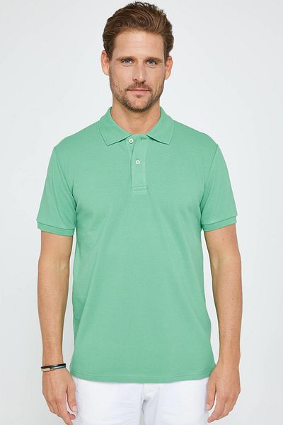 Tudors Ανδρικό μπλουζάκι Slim Fit Slim Fit 100% βαμβακερό απλό πικέ πράσινο γιακά μπλουζάκι