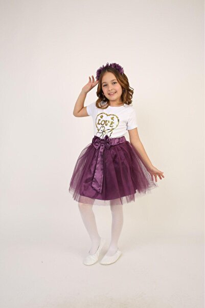 BLUEMOOR طفلة - جسم على شكل قلب ذهبي اللون، تنورة توتو أرجوانية، لـ 23 أبريل،...