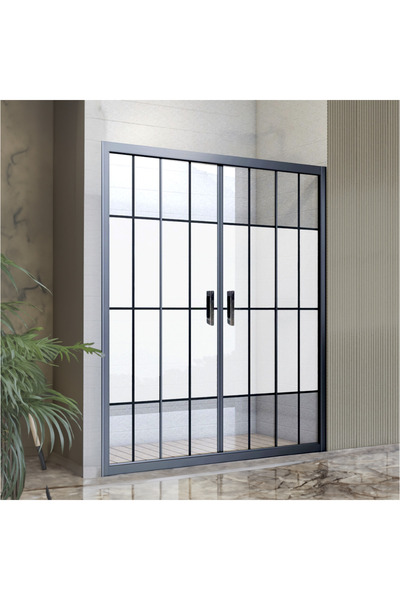 Durul Duşakabin Ön Cephe 5mm Siyah Çizgi Ortası Buzlu Yükseklik 190cm