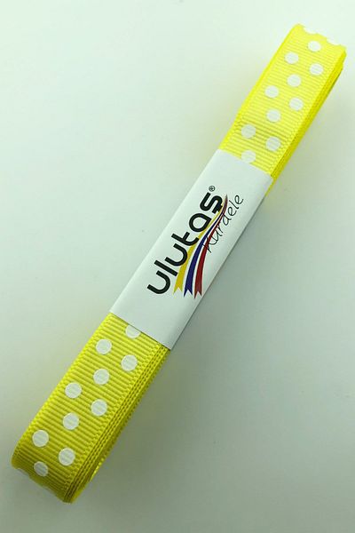 Hayalperest boncuk Ανοιχτό κίτρινο πουά κορδέλα Grosgrain 1,5 εκ